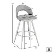 Charlotte 26" Swivel Counter Stool in Brushed Stainless Steel and Gray Faux Leather - Furniture City (CA)l