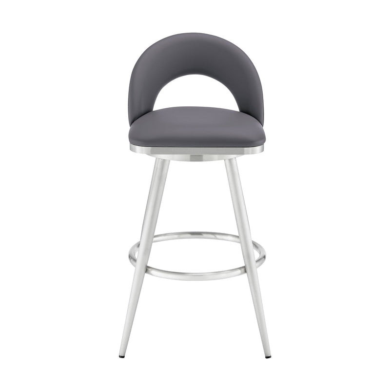 Charlotte 30" Swivel Bar Stool in Brushed Stainless Steel with Gray Faux Leather - Furniture City (CA)l