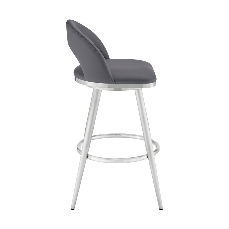 Charlotte 30" Swivel Bar Stool in Brushed Stainless Steel with Gray Faux Leather - Furniture City (CA)l