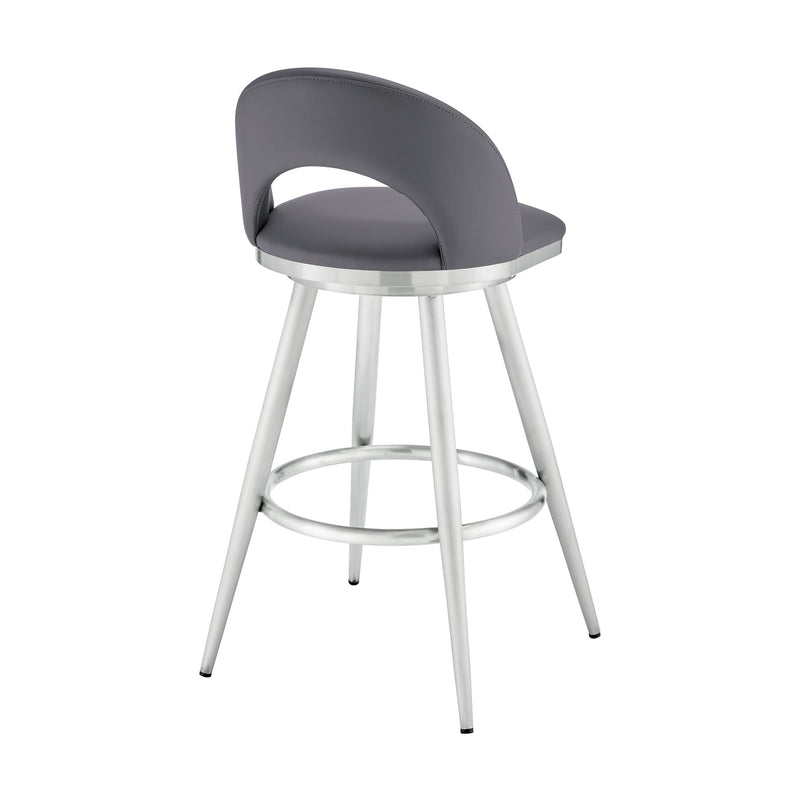 Charlotte 30" Swivel Bar Stool in Brushed Stainless Steel with Gray Faux Leather - Furniture City (CA)l