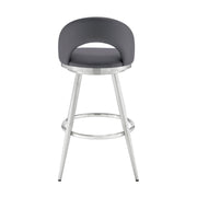Charlotte 30" Swivel Bar Stool in Brushed Stainless Steel with Gray Faux Leather - Furniture City (CA)l