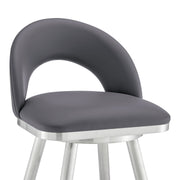 Charlotte 30" Swivel Bar Stool in Brushed Stainless Steel with Gray Faux Leather - Furniture City (CA)l
