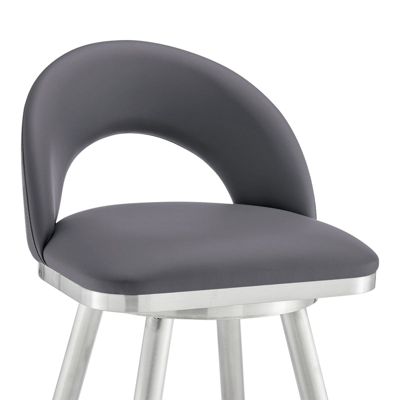 Charlotte 30" Swivel Bar Stool in Brushed Stainless Steel with Gray Faux Leather - Furniture City (CA)l