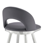 Charlotte 30" Swivel Bar Stool in Brushed Stainless Steel with Gray Faux Leather - Furniture City (CA)l