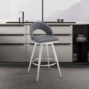 Charlotte 30" Swivel Bar Stool in Brushed Stainless Steel with Gray Faux Leather - Furniture City (CA)l