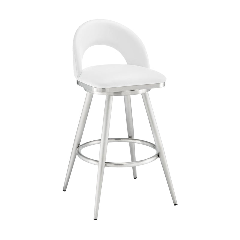 Charlotte 26" Swivel Counter Stool in Brushed Stainless Steel with White Faux Leather - Furniture City (CA)l