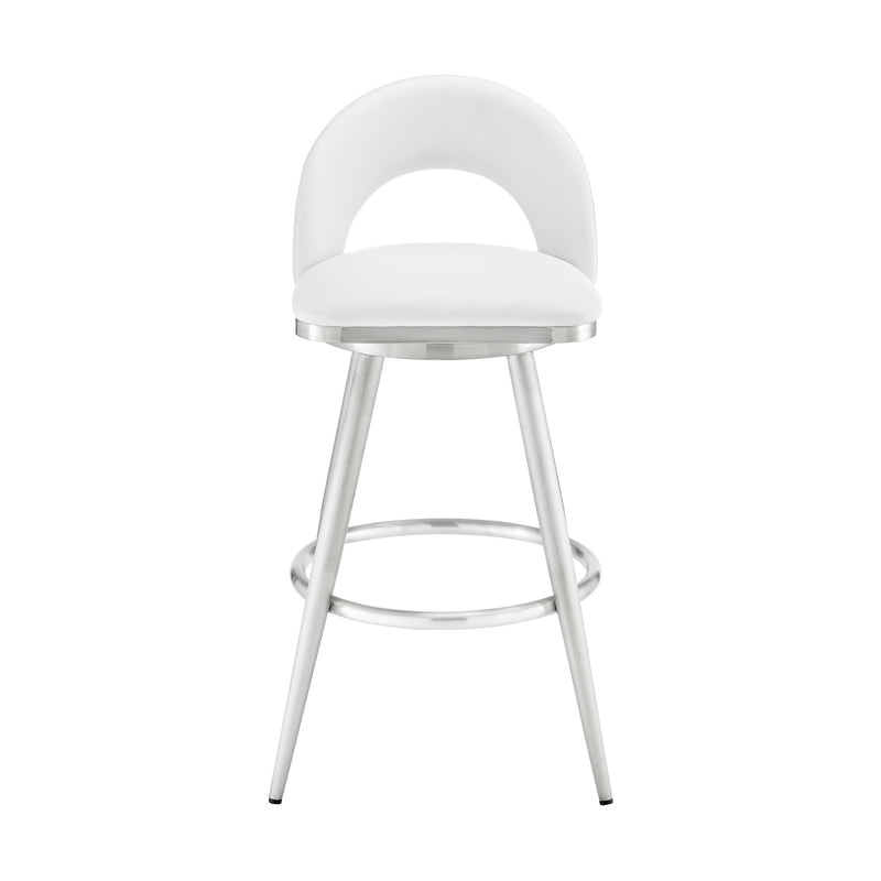 Charlotte 26" Swivel Counter Stool in Brushed Stainless Steel with White Faux Leather - Furniture City (CA)l