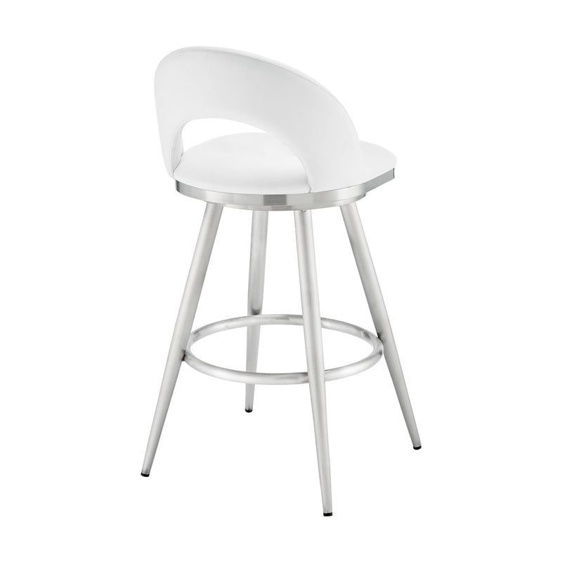 Charlotte 26" Swivel Counter Stool in Brushed Stainless Steel with White Faux Leather - Furniture City (CA)l