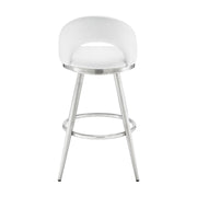 Charlotte 26" Swivel Counter Stool in Brushed Stainless Steel with White Faux Leather - Furniture City (CA)l