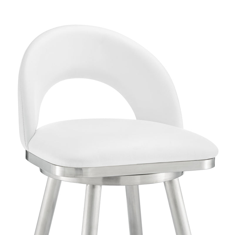 Charlotte 26" Swivel Counter Stool in Brushed Stainless Steel with White Faux Leather - Furniture City (CA)l