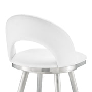 Charlotte 26" Swivel Counter Stool in Brushed Stainless Steel with White Faux Leather - Furniture City (CA)l