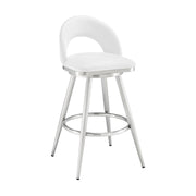 Charlotte 30" Swivel Bar Stool in Brushed Stainless Steel with White Faux Leather - Furniture City (CA)l