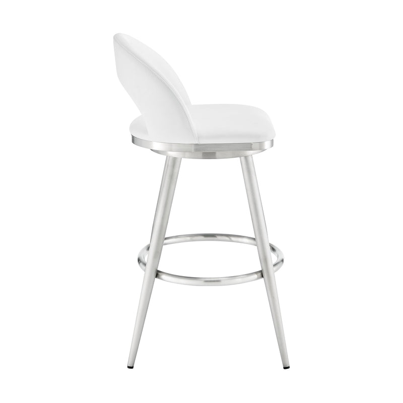 Charlotte 30" Swivel Bar Stool in Brushed Stainless Steel with White Faux Leather - Furniture City (CA)l