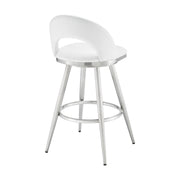 Charlotte 30" Swivel Bar Stool in Brushed Stainless Steel with White Faux Leather - Furniture City (CA)l