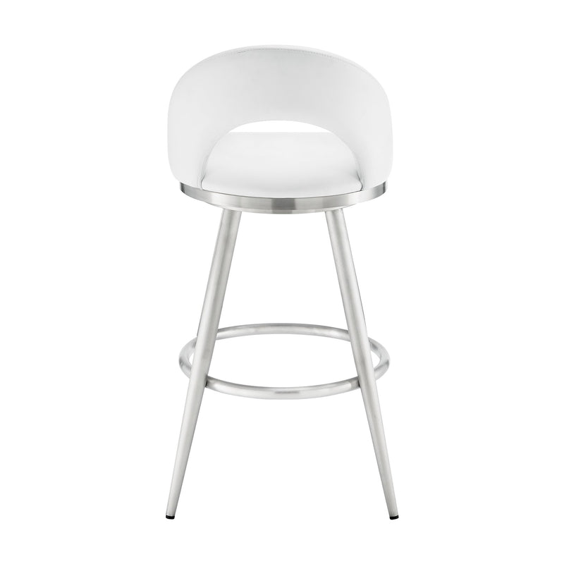 Charlotte 30" Swivel Bar Stool in Brushed Stainless Steel with White Faux Leather - Furniture City (CA)l