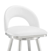 Charlotte 30" Swivel Bar Stool in Brushed Stainless Steel with White Faux Leather - Furniture City (CA)l
