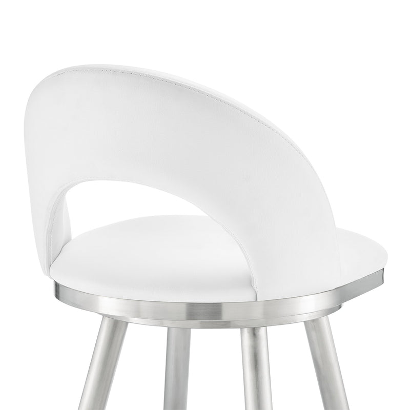 Charlotte 30" Swivel Bar Stool in Brushed Stainless Steel with White Faux Leather - Furniture City (CA)l