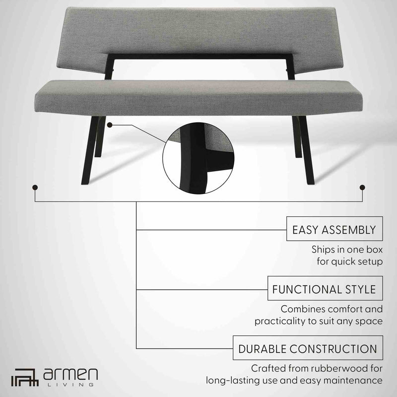 Channell Wood Dining Bench in Black Finish with Charcoal Fabric - Furniture City (CA)l