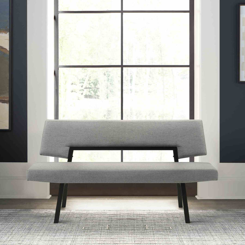 Channell Wood Dining Bench in Black Finish with Charcoal Fabric - Furniture City (CA)l