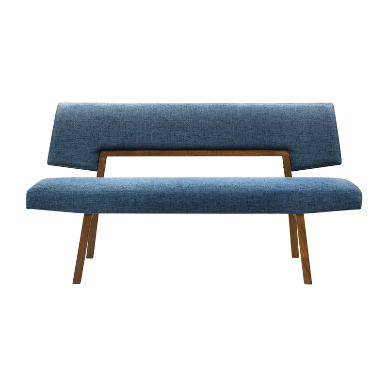 Channell Wood Dining Bench in Walnut Finish with Blue Fabric - Furniture City (CA)l