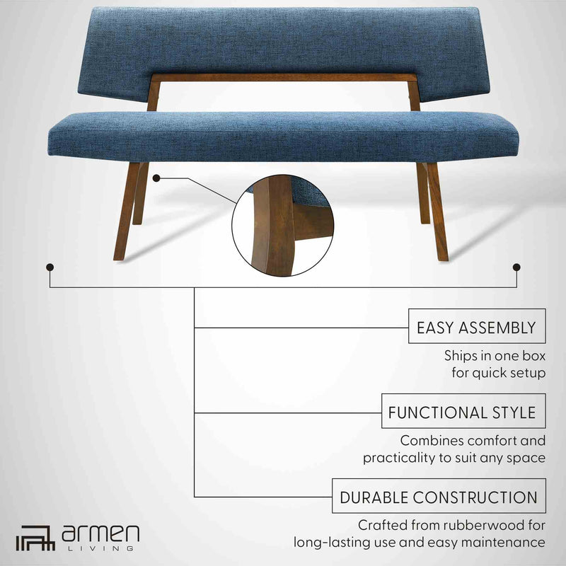 Channell Wood Dining Bench in Walnut Finish with Blue Fabric - Furniture City (CA)l