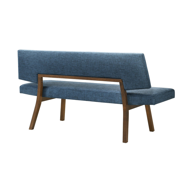 Channell Wood Dining Bench in Walnut Finish with Blue Fabric - Furniture City (CA)l