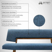 Channell Wood Dining Bench in Walnut Finish with Blue Fabric - Furniture City (CA)l