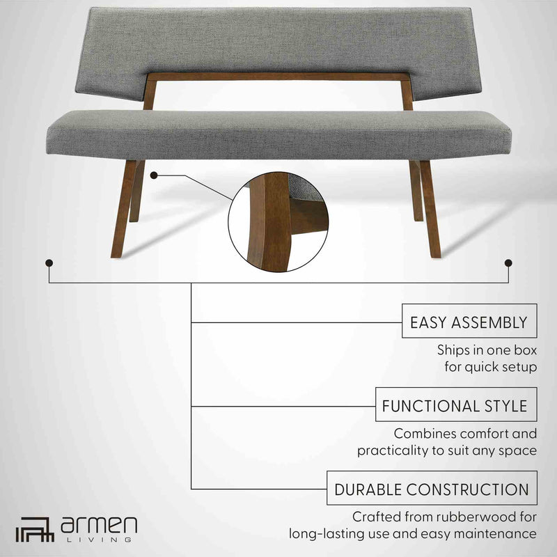 Channell Wood Dining Bench in Walnut Finish with Charcoal Fabric - Furniture City (CA)l