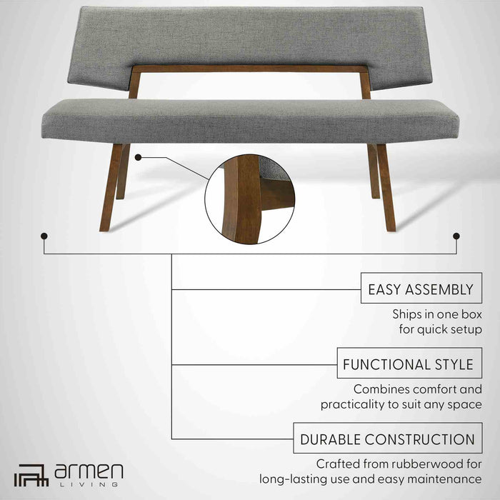 Channell Wood Dining Bench in Walnut Finish with Charcoal Fabric