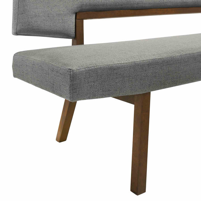 Channell Wood Dining Bench in Walnut Finish with Charcoal Fabric