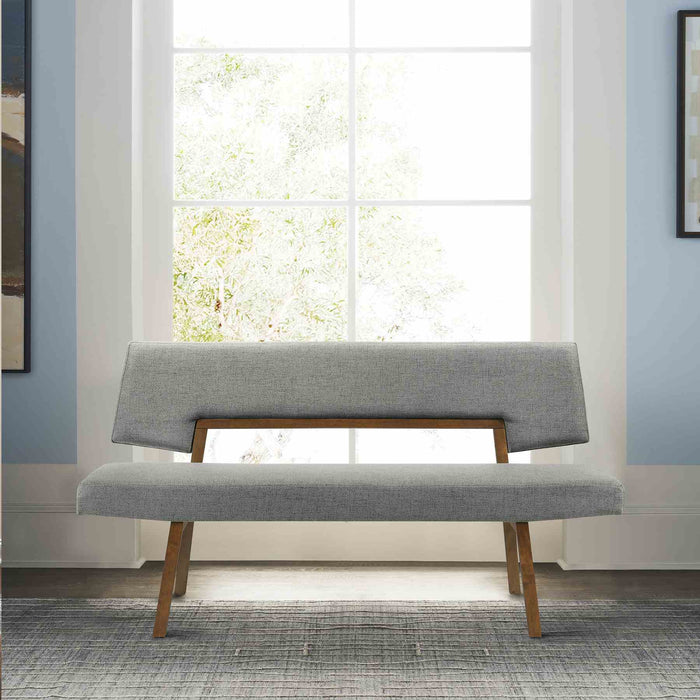 Channell Wood Dining Bench in Walnut Finish with Charcoal Fabric