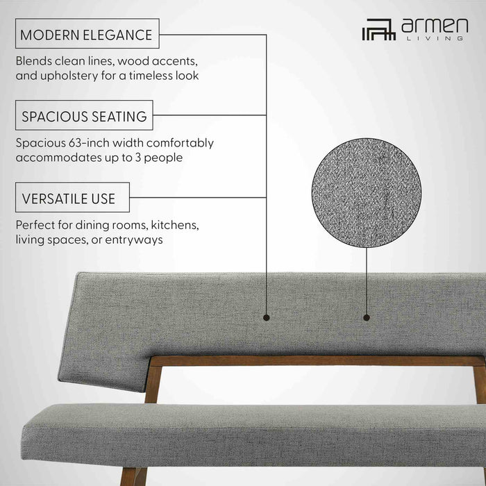 Channell Wood Dining Bench in Walnut Finish with Charcoal Fabric