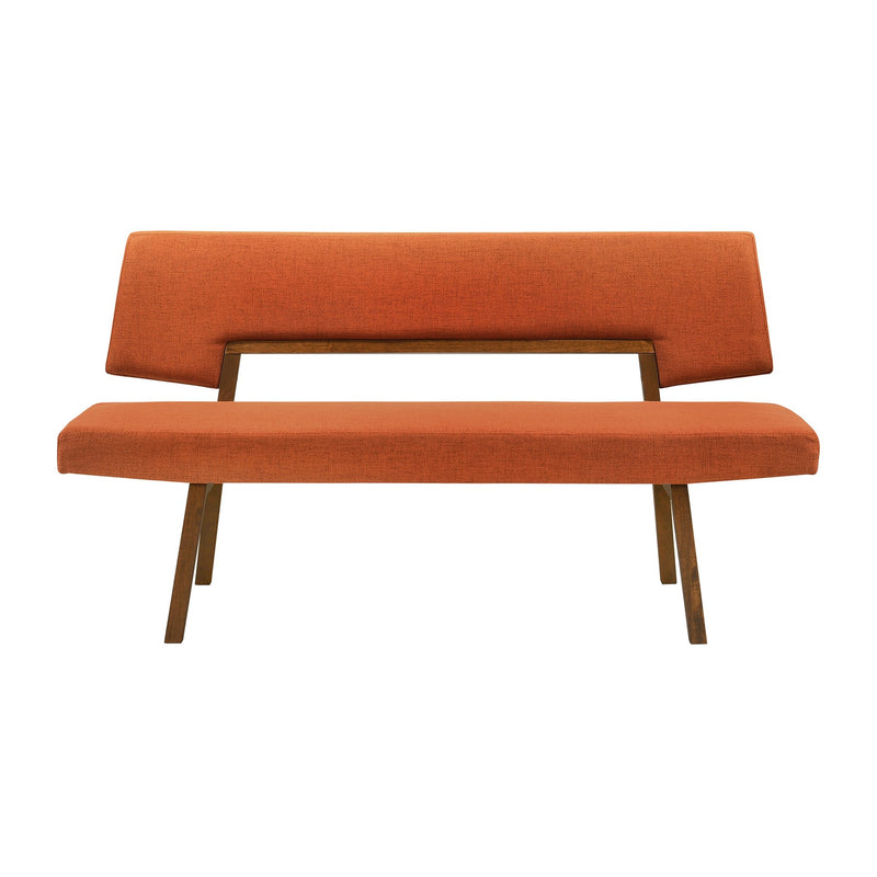 Channell Wood Dining Bench in Walnut Finish with Orange Fabric - Furniture City (CA)l