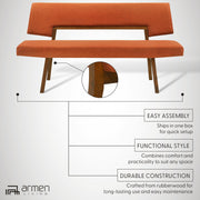 Channell Wood Dining Bench in Walnut Finish with Orange Fabric - Furniture City (CA)l