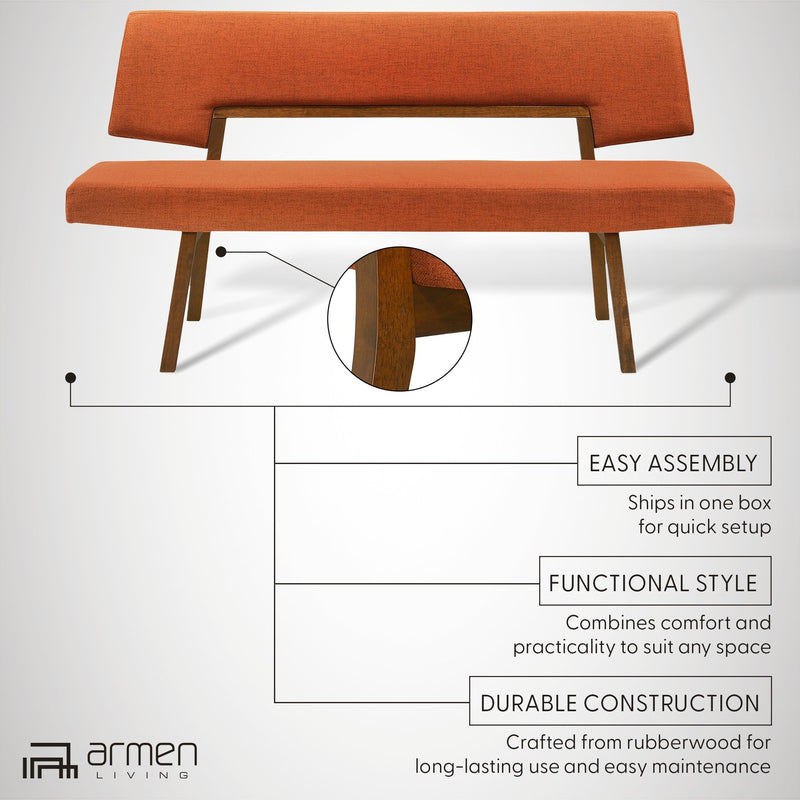 Channell Wood Dining Bench in Walnut Finish with Orange Fabric - Furniture City (CA)l