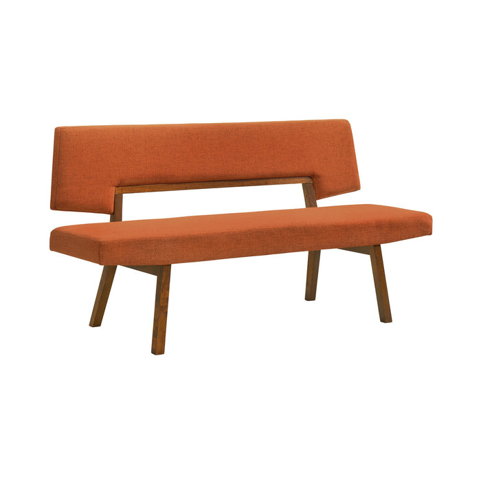 Channell Wood Dining Bench in Walnut Finish with Orange Fabric