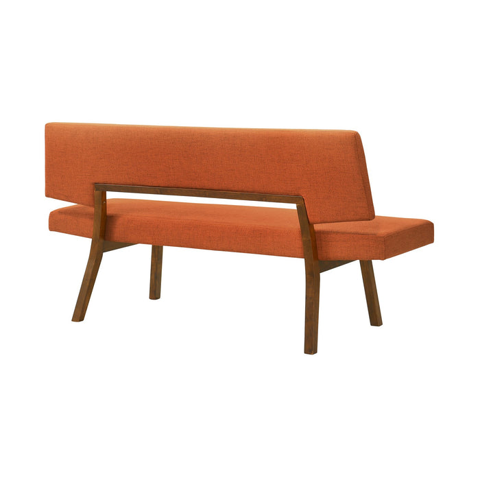 Channell Wood Dining Bench in Walnut Finish with Orange Fabric
