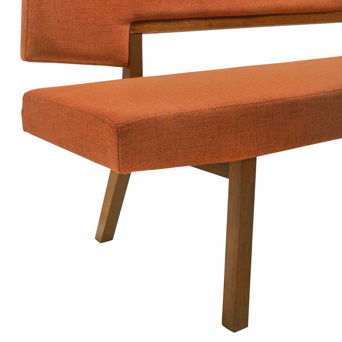 Channell Wood Dining Bench in Walnut Finish with Orange Fabric