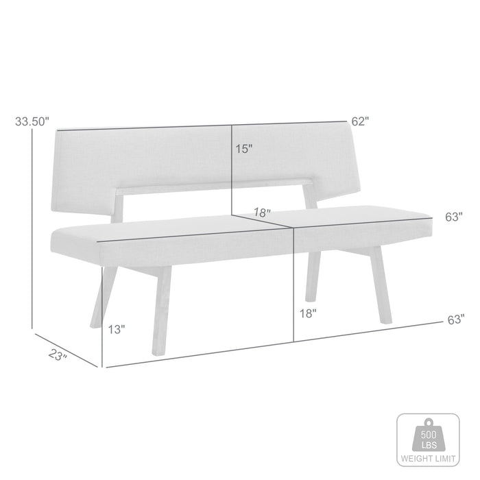 Channell Wood Dining Bench in Walnut Finish with Orange Fabric