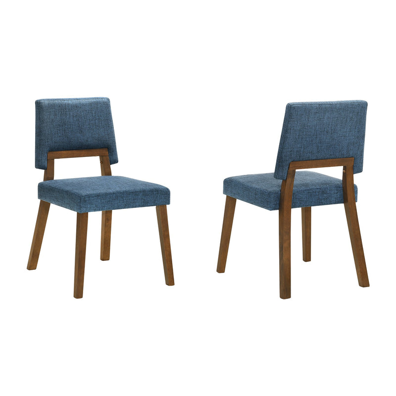 Channell Wood Dining Chair in Walnut Finish with Blue Fabric - Set of 2 - Furniture City (CA)l