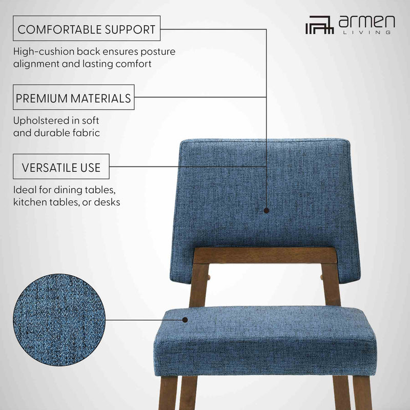 Channell Wood Dining Chair in Walnut Finish with Blue Fabric - Set of 2 - Furniture City (CA)l
