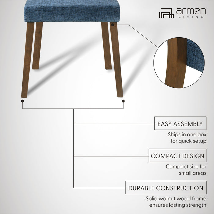 Channell Wood Dining Chair in Walnut Finish with Blue Fabric - Set of 2