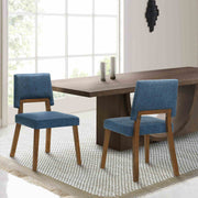 Channell Wood Dining Chair in Walnut Finish with Blue Fabric - Set of 2 - Furniture City (CA)l