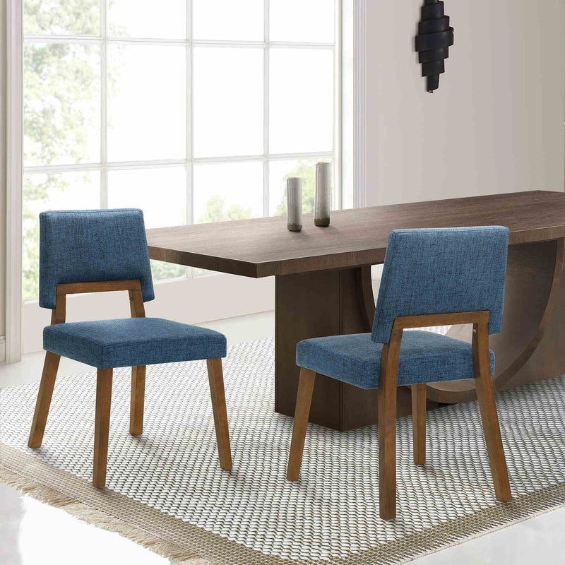 Channell Wood Dining Chair in Walnut Finish with Blue Fabric - Set of 2 - Furniture City (CA)l