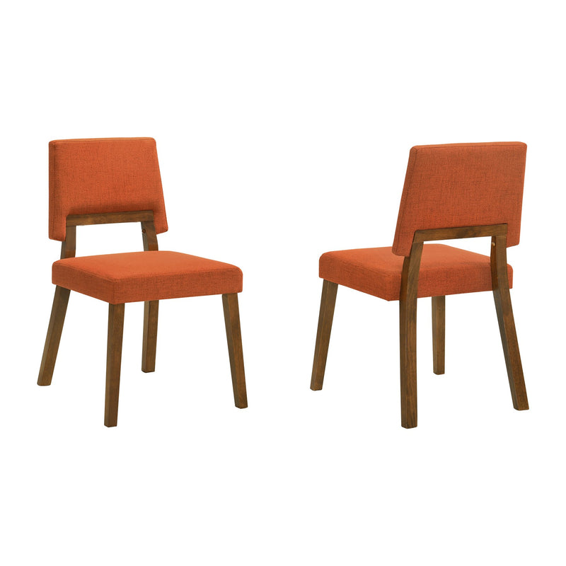 Channell Wood Dining Chair in Walnut Finish with Orange Fabric - Set of 2 - Furniture City (CA)l