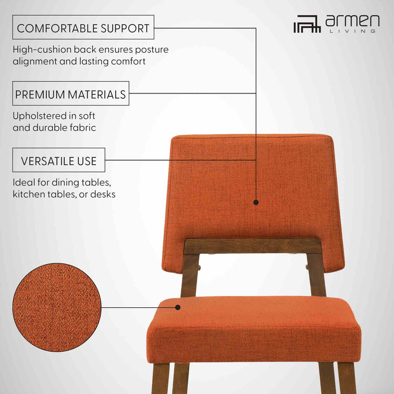 Channell Wood Dining Chair in Walnut Finish with Orange Fabric - Set of 2 - Furniture City (CA)l