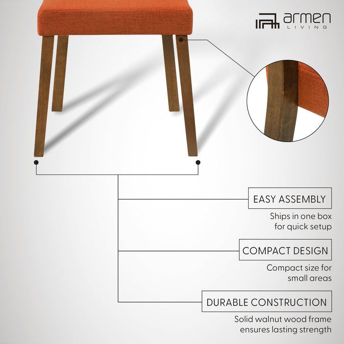 Channell Wood Dining Chair in Walnut Finish with Orange Fabric - Set of 2