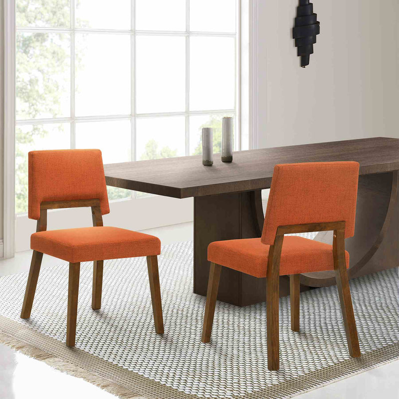 Channell Wood Dining Chair in Walnut Finish with Orange Fabric - Set of 2 - Furniture City (CA)l