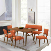 Channell Wood Dining Chair in Walnut Finish with Orange Fabric - Set of 2 - Furniture City (CA)l