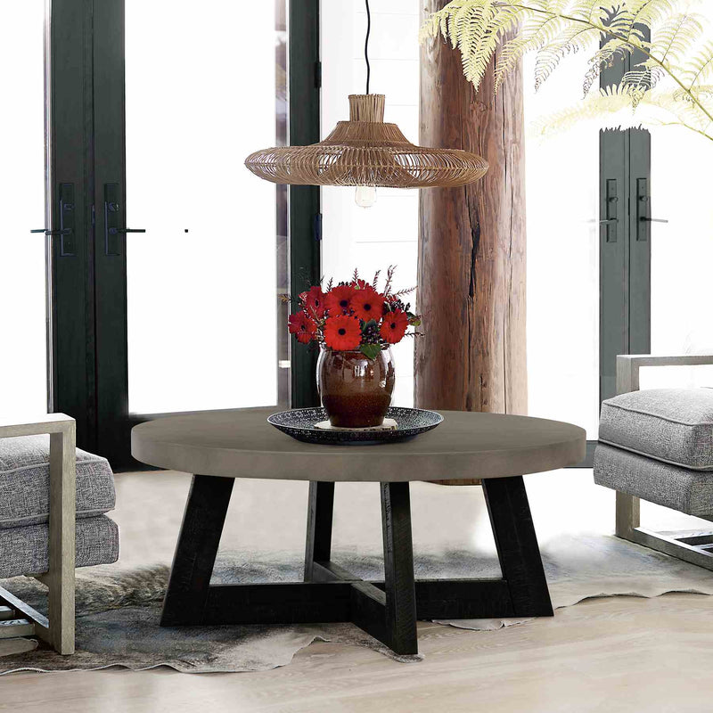 Chester Modern Concrete and Acacia Round Coffee Table - Furniture City (CA)l